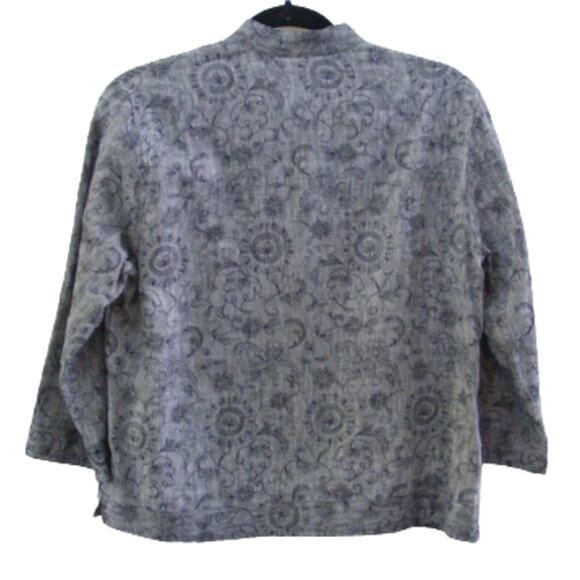 Chico's Women's Linen Jacket Size Small Gray Embroidered 3/4 Sleeves - Picture 2 of 5